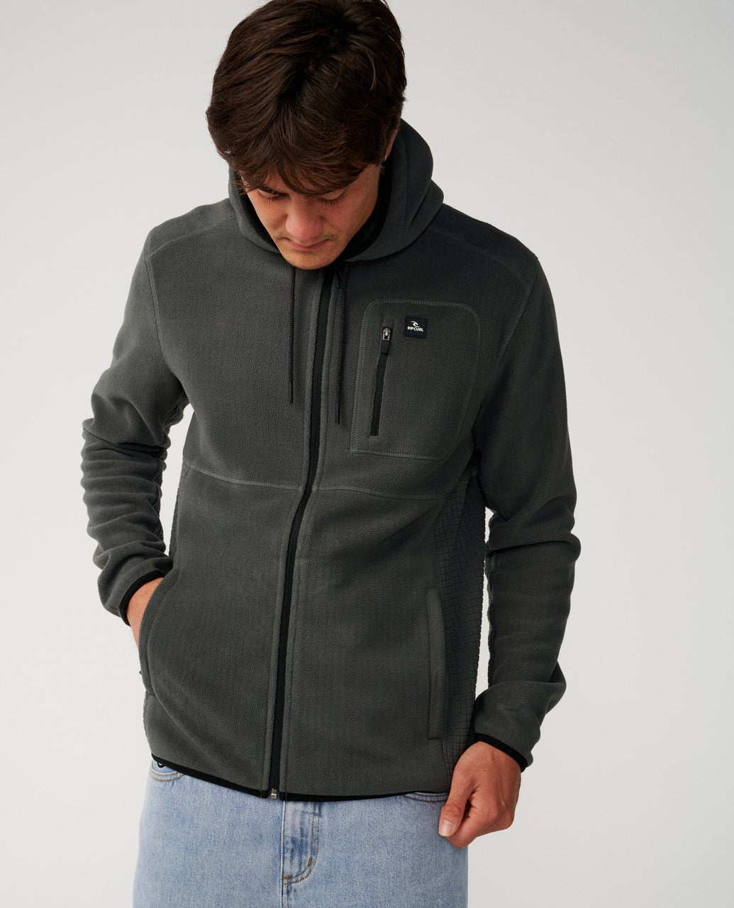 Rip Curl Departed Felpa con zip in pile polare Charcoal Grey