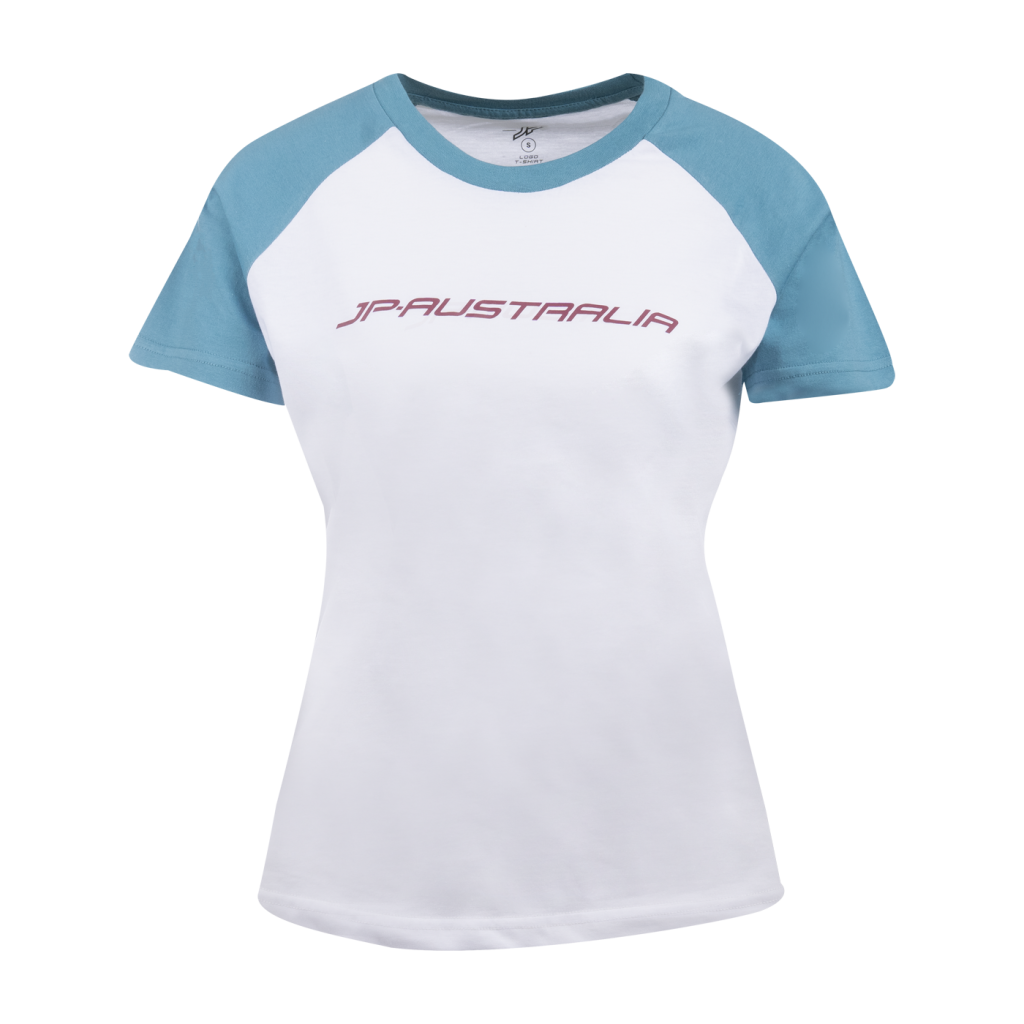 JP Womens T-Shirt White/Peacock Blue fronte