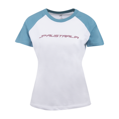 JP Womens T-Shirt White/Peacock Blue fronte